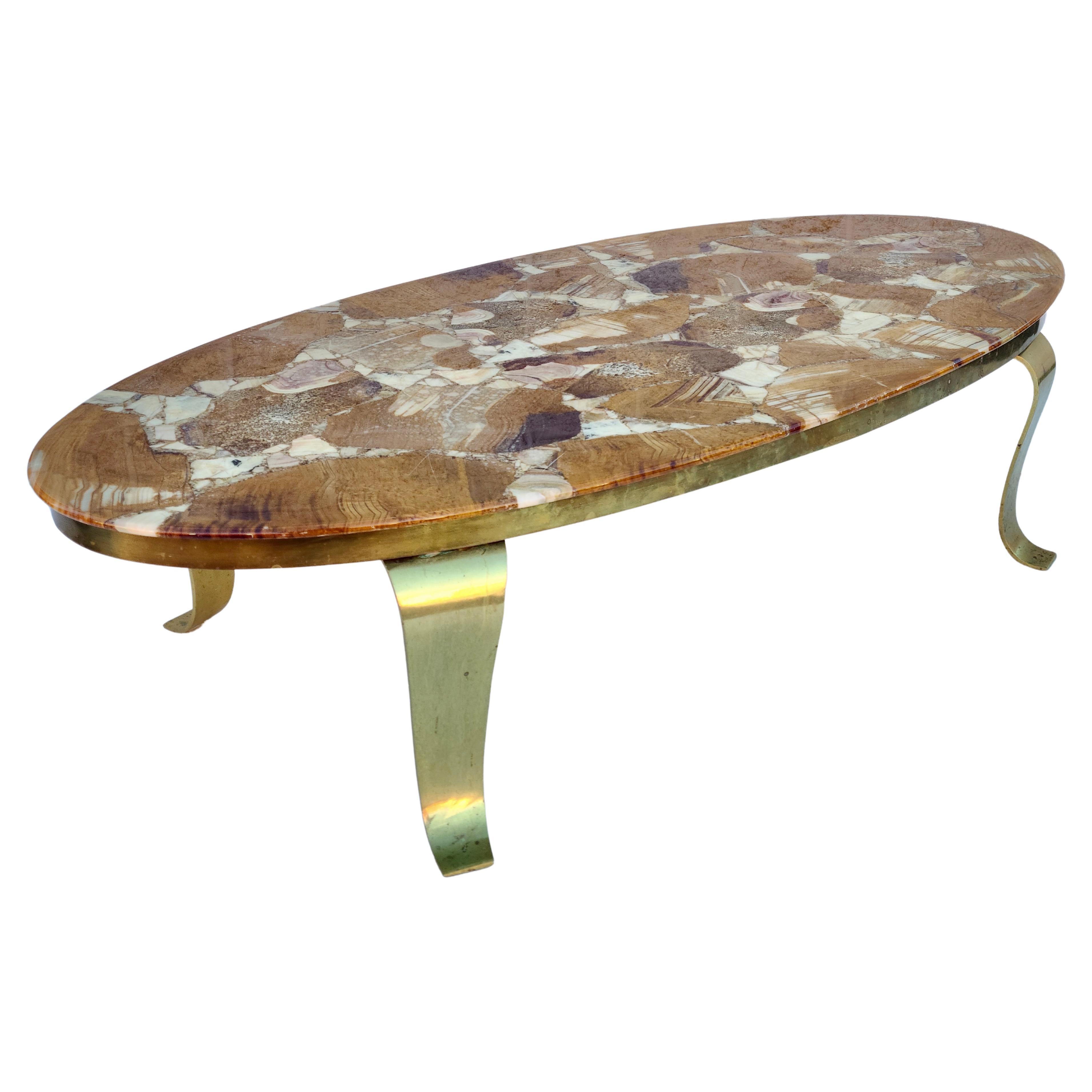 Onyx and Brass Oval Coffee table by Muller Brothers For Sale 1