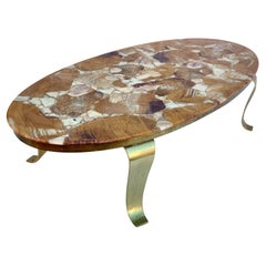 Antique Onyx and Brass Oval Coffee table by Muller Brothers