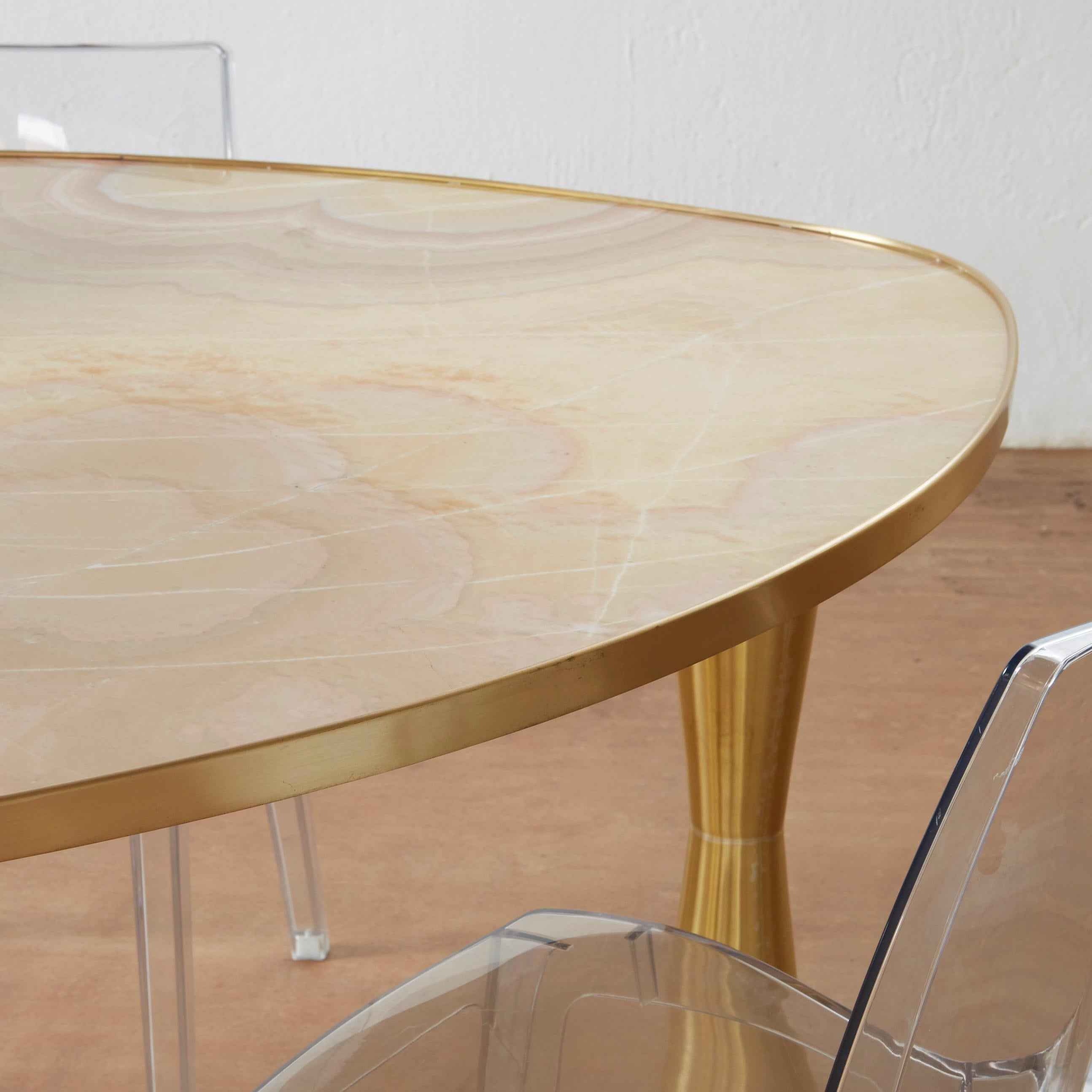 Other Onyx And Brass Satellite Dining Table by Atelier Terrai For Sale