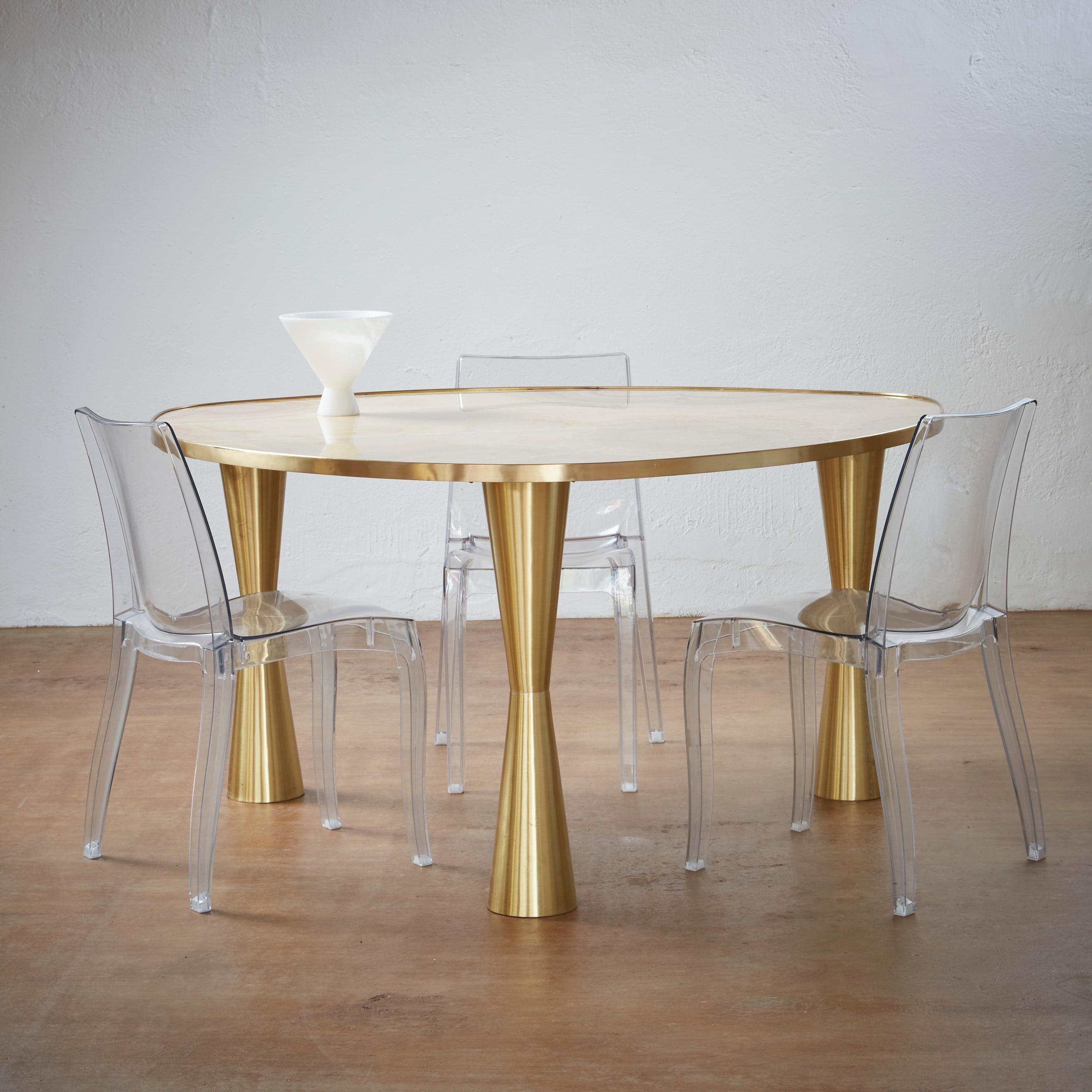 Onyx And Brass Satellite Dining Table by Atelier Terrai For Sale 1