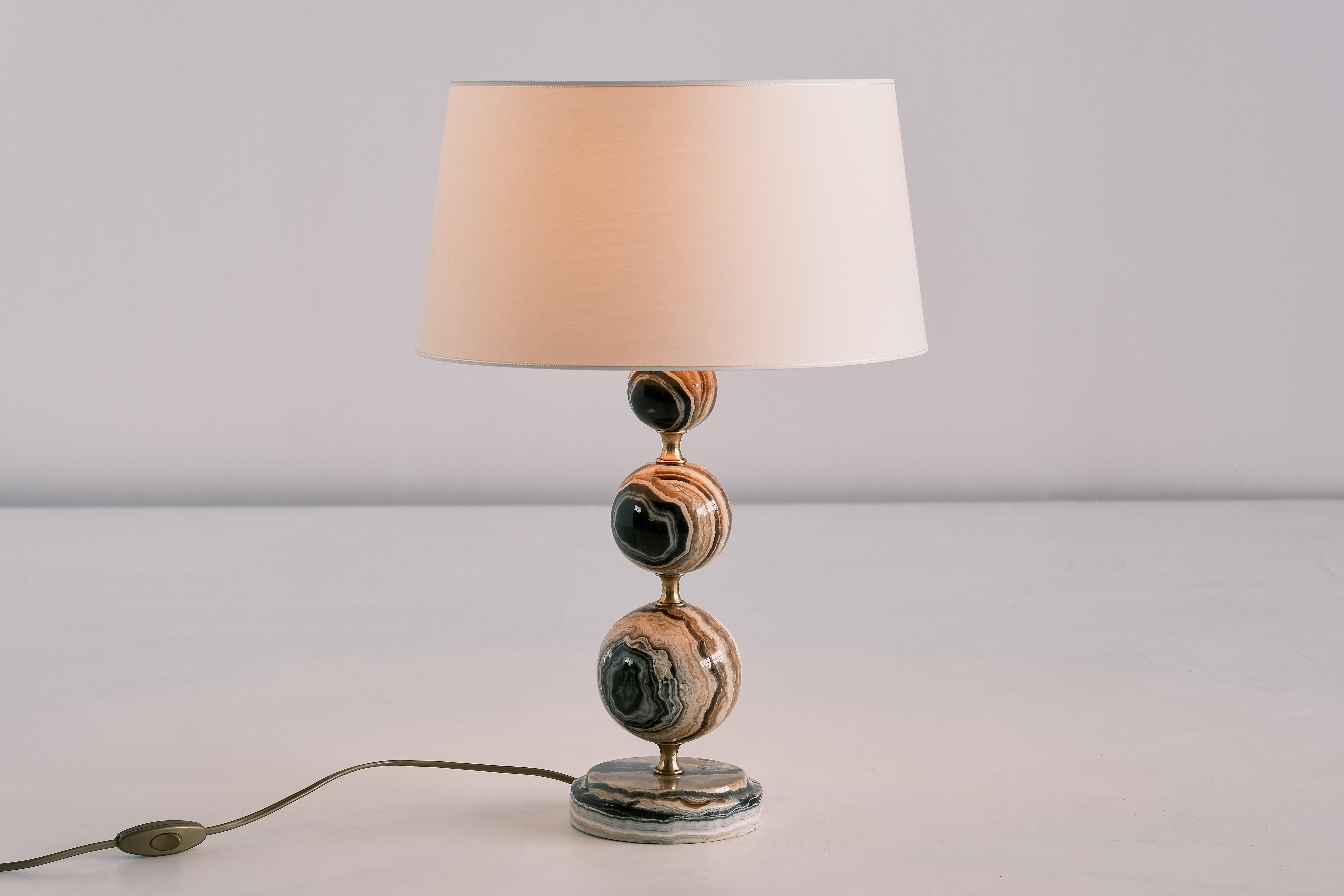 Italian Onyx and Brass Table Lamp with Ivory Shade, Italy, 1970s