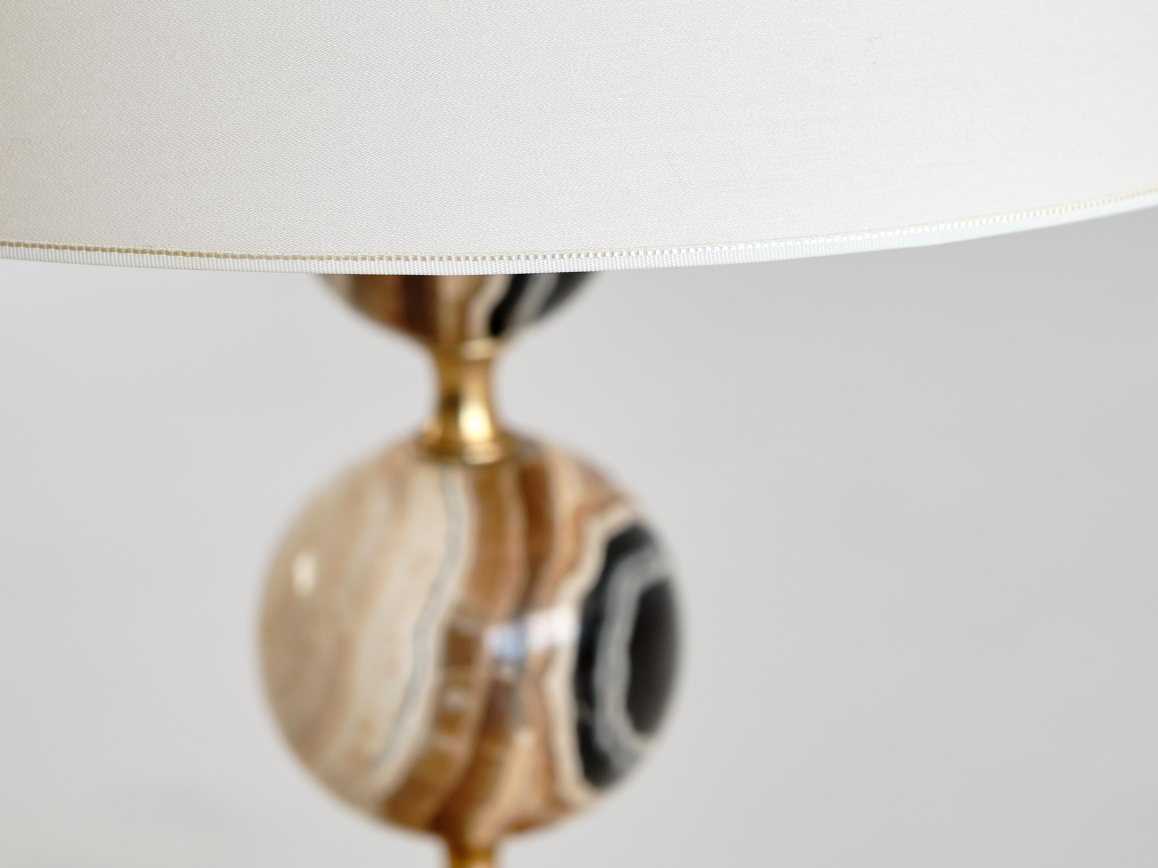 Onyx and Brass Table Lamp with Ivory Shade, Italy, 1970s 2
