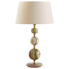 Retro Onyx and Brass Table Lamp with Ivory Shade, Italy, 1970s