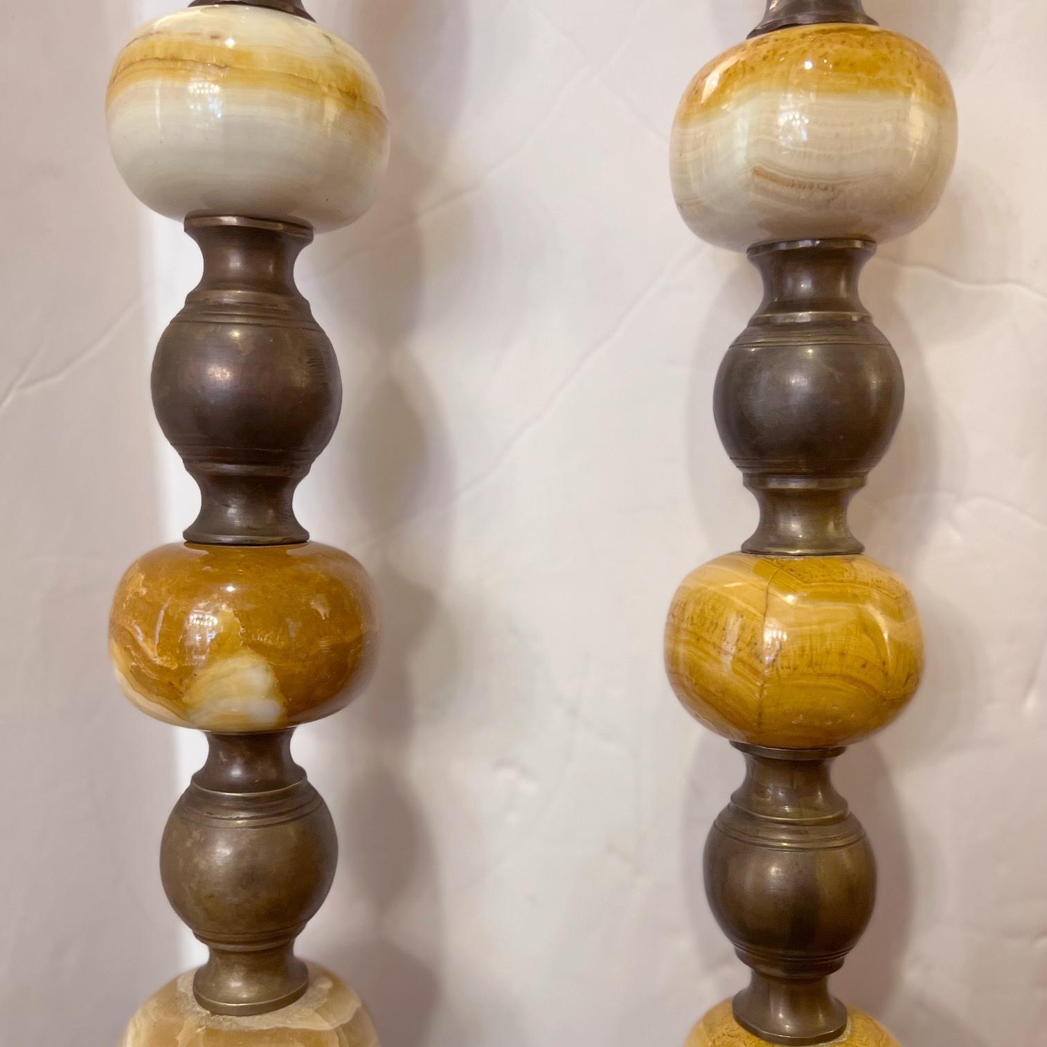 Patinated Onyx and Bronze Table Lamps For Sale