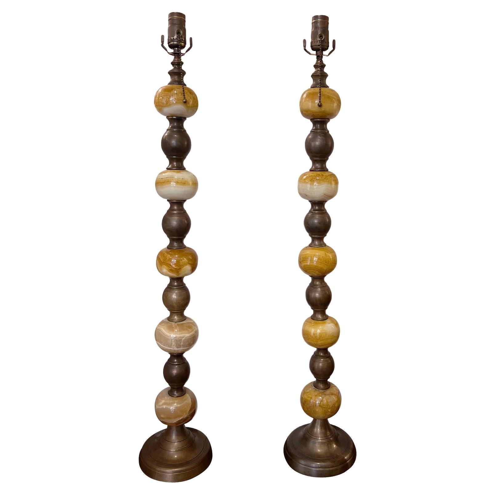 Onyx and Bronze Table Lamps For Sale