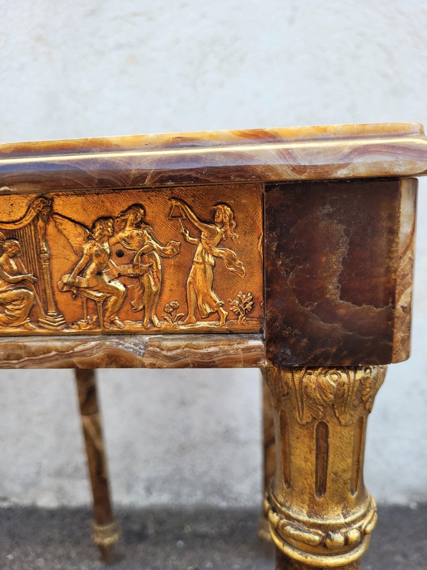 Table en onyx et bronze, pieds rétractables, Napoléon III, XIXe siècle en vente 5