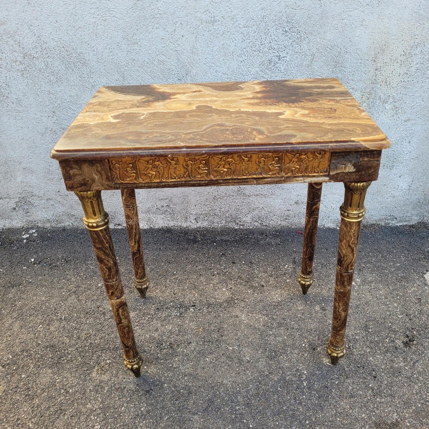 Table en onyx et bronze, pieds rétractables, Napoléon III, XIXe siècle en vente 11
