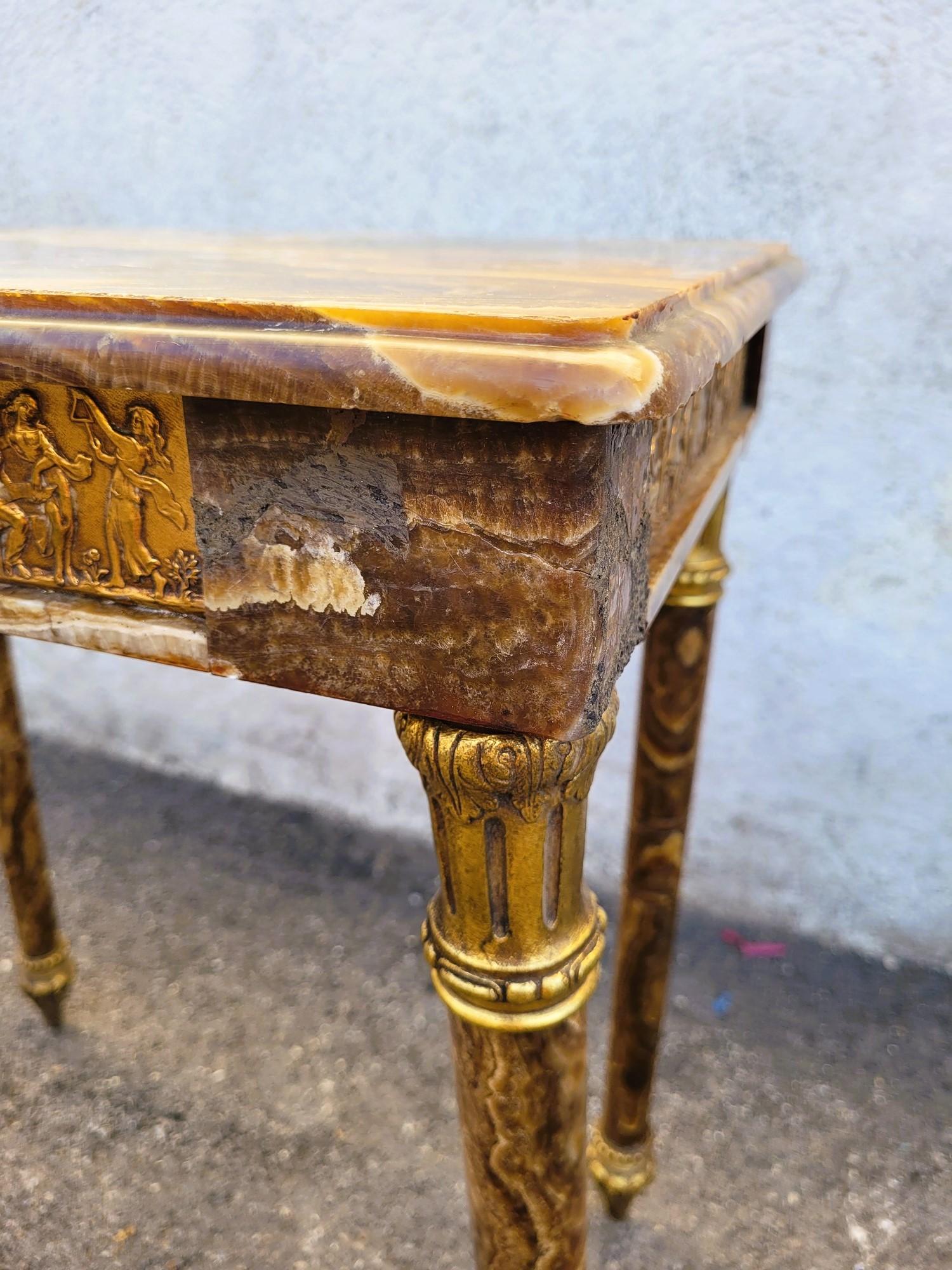 Table en onyx et bronze, pieds rétractables, Napoléon III, XIXe siècle en vente 12