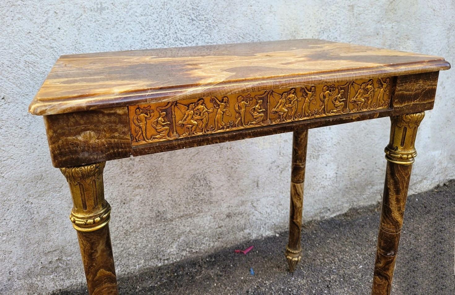 Table en onyx et bronze, pieds rétractables, Napoléon III, XIXe siècle en vente 2