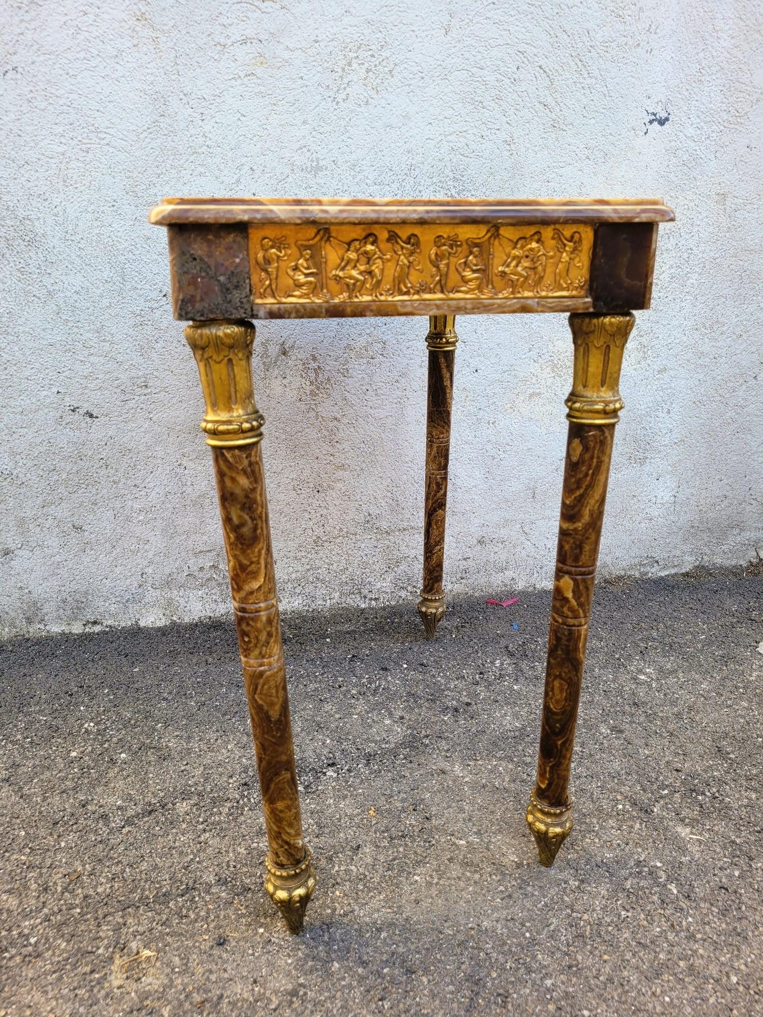 Table en onyx et bronze, pieds rétractables, Napoléon III, XIXe siècle en vente 3