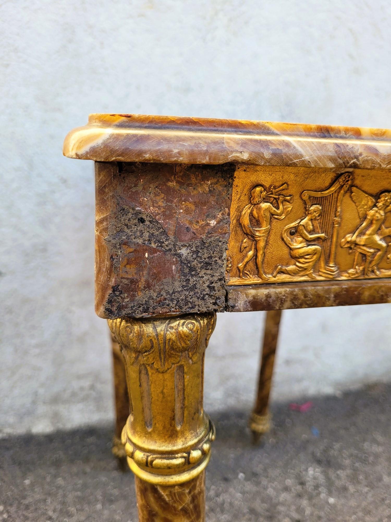Table en onyx et bronze, pieds rétractables, Napoléon III, XIXe siècle en vente 4