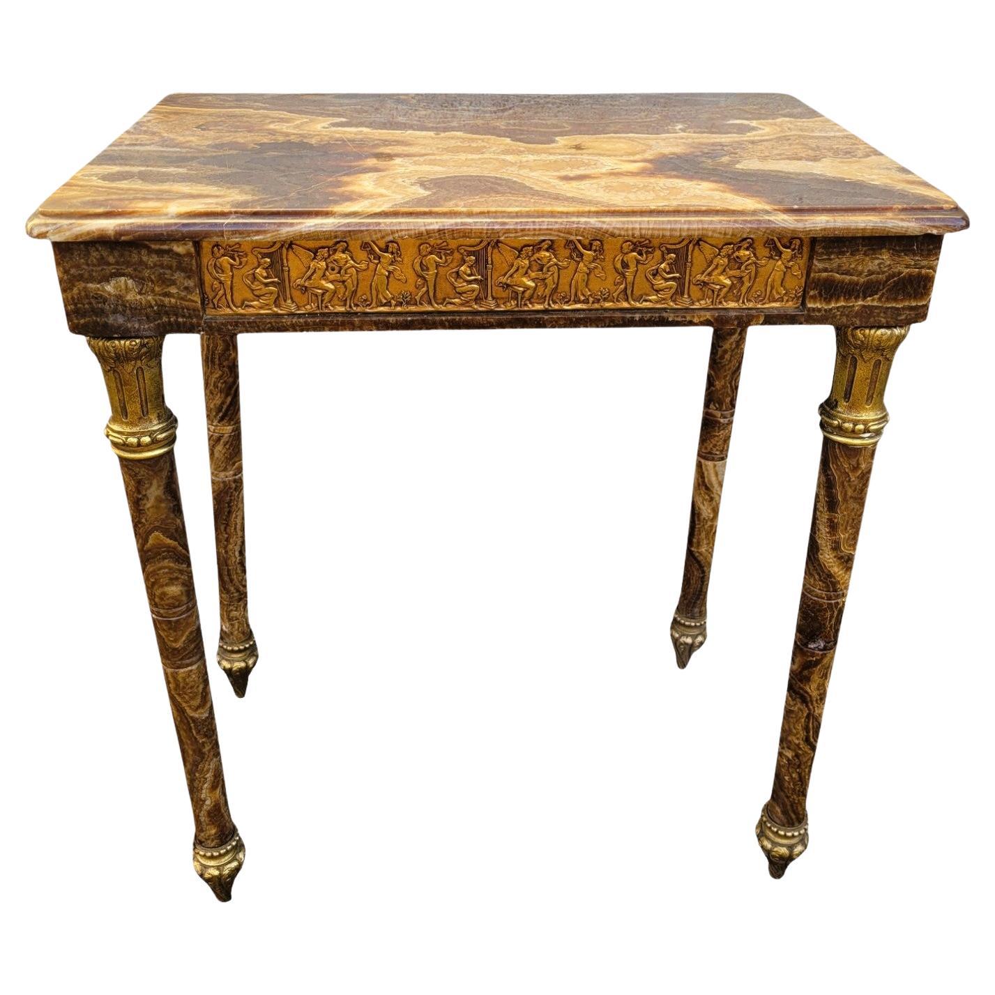 Table en onyx et bronze, pieds rétractables, Napoléon III, XIXe siècle en vente