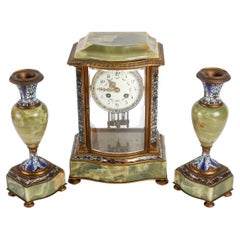 Cheminée en onyx et bronze cloisonné, horloge, XIXe siècle.