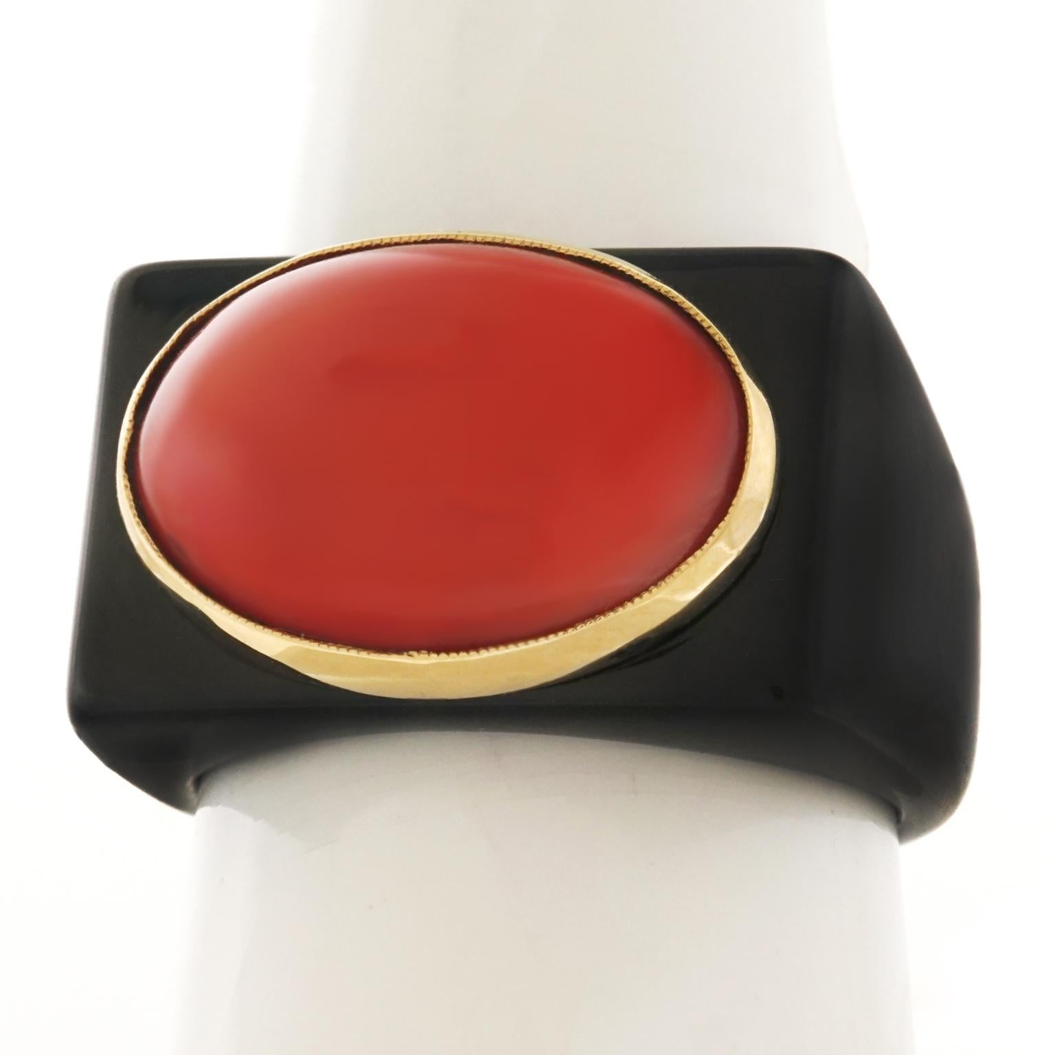 Onyx and Coral Modernist Ring 3