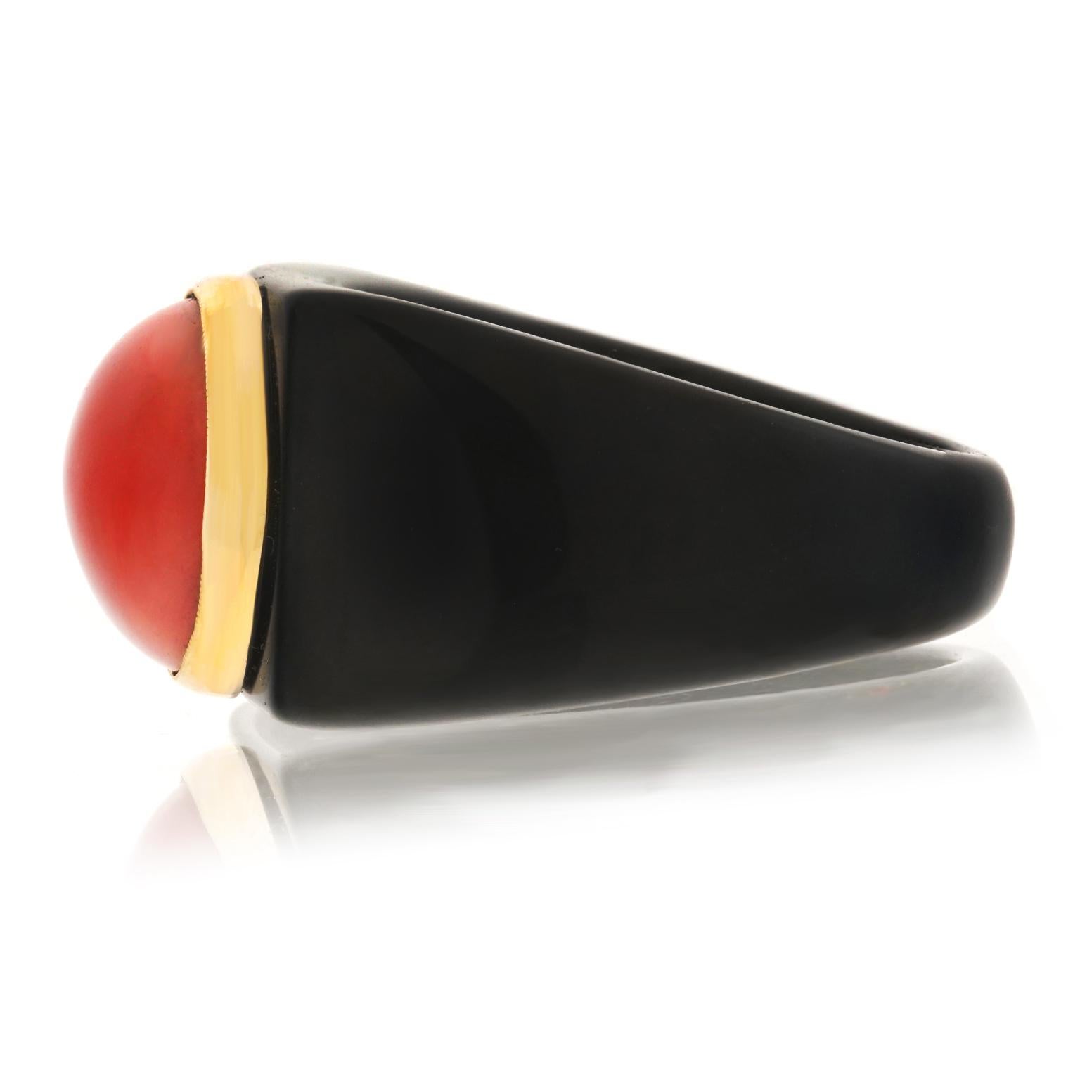 Onyx and Coral Modernist Ring 4