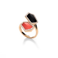 Onyx and Coral Pink Gold Ring