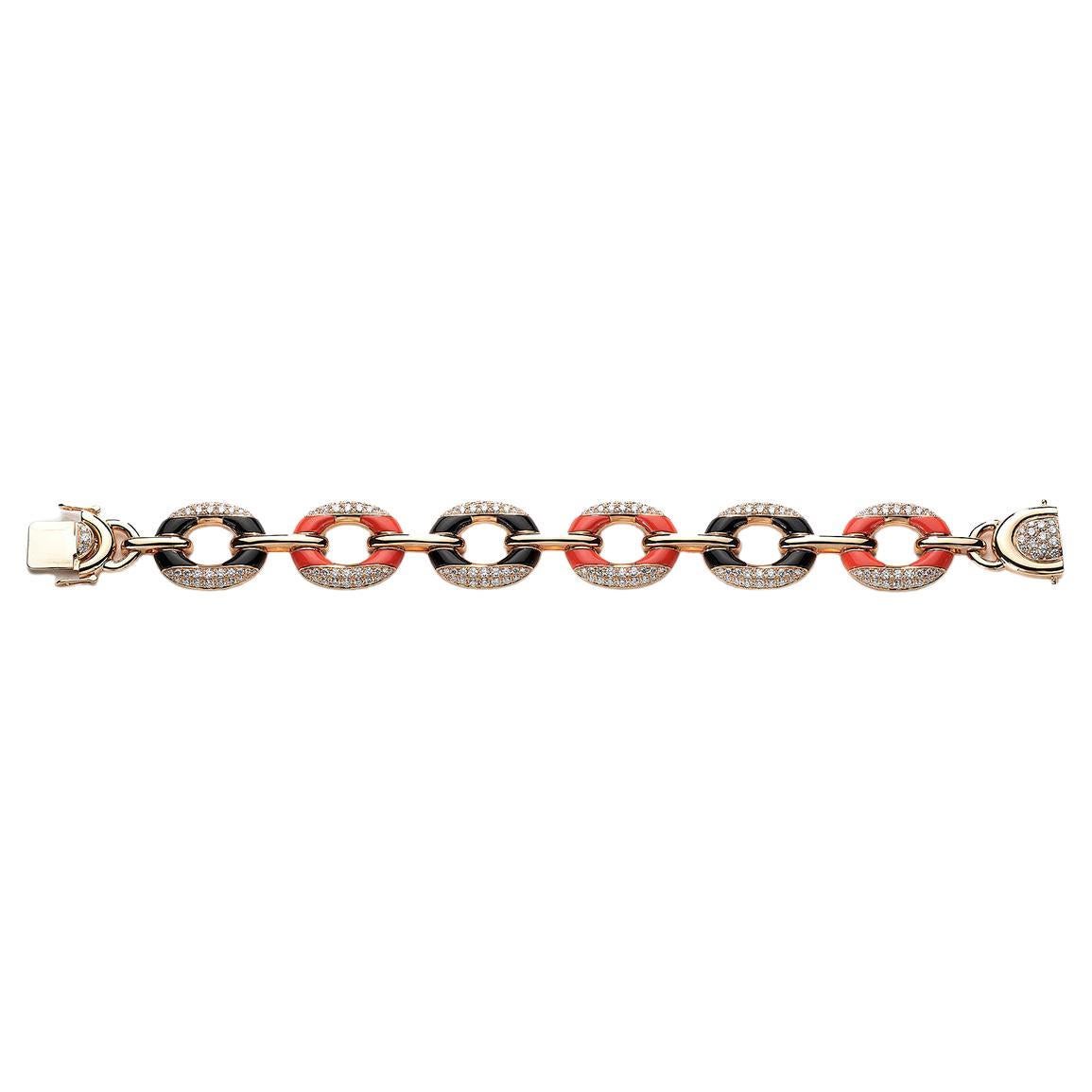 Onyx and Coral Yellow Gold Bracelet For Sale
