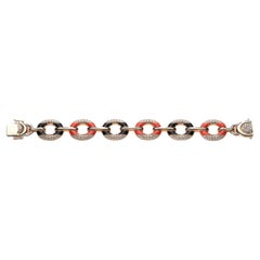 Onyx and Coral Yellow Gold Bracelet