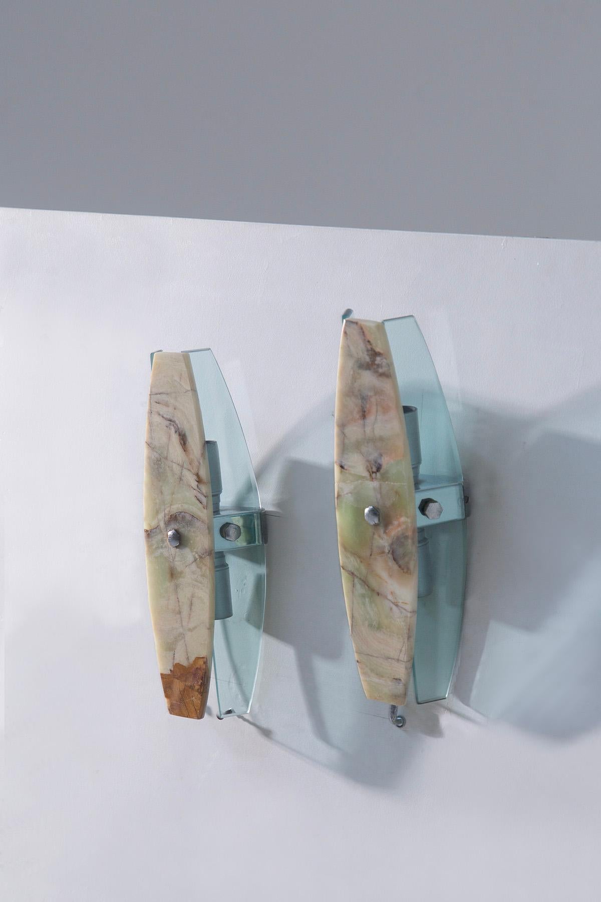 Mid-Century moderno Onyx and crystal glass sconce and ceiling light set Attr.a Veca in vendita