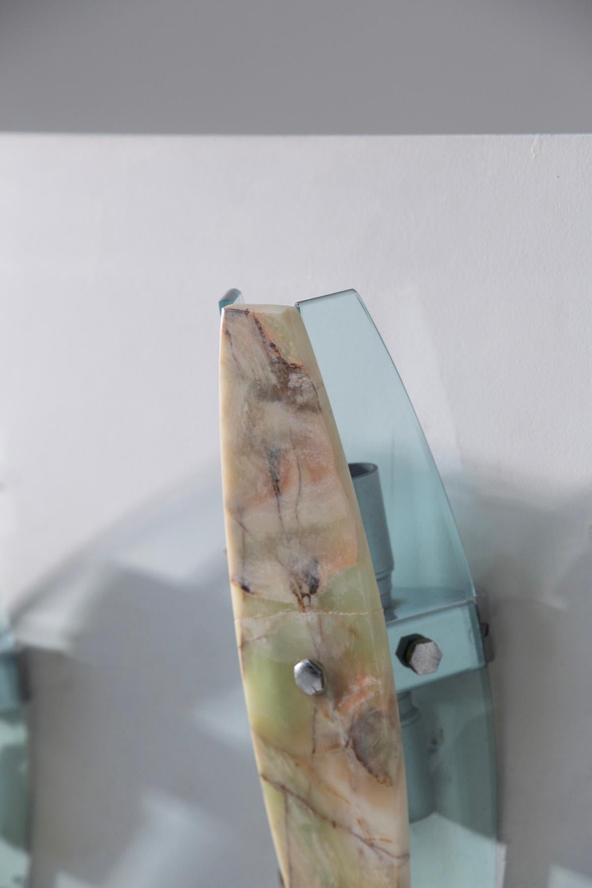 Italian Onyx and crystal glass sconce and ceiling light set Attr.a Veca in vendita
