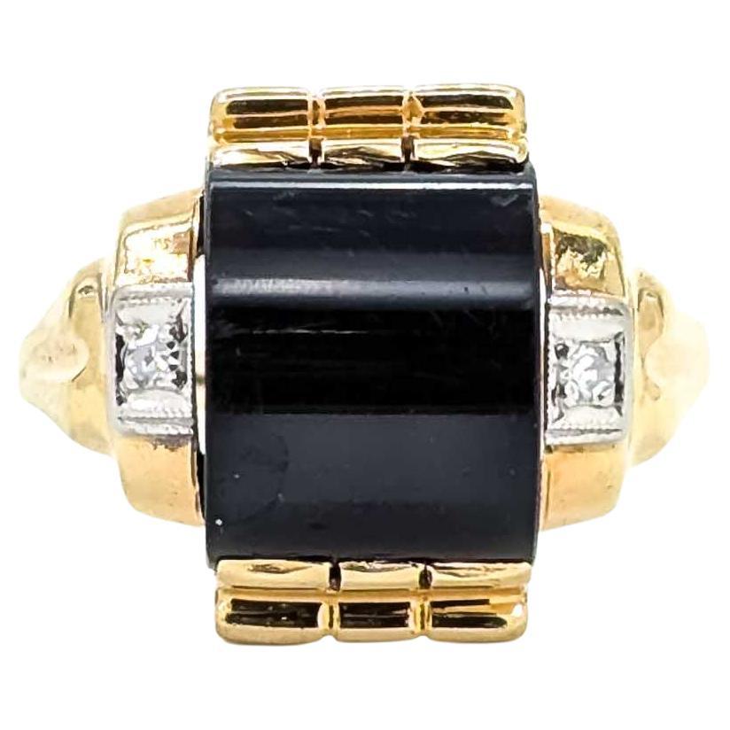 Anello in oro 10k con onice e diamanti