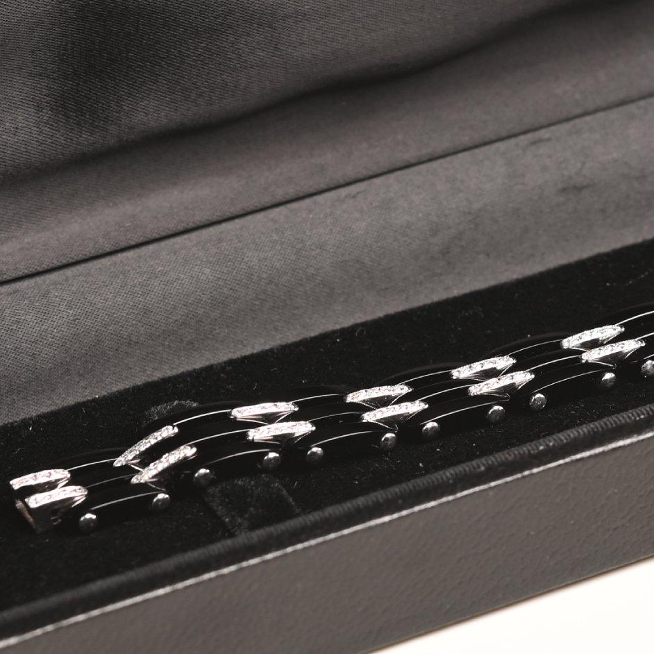 Art Déco Bracciale Brick con onice e diamanti (circa 1,70 carati), oro bianco in vendita