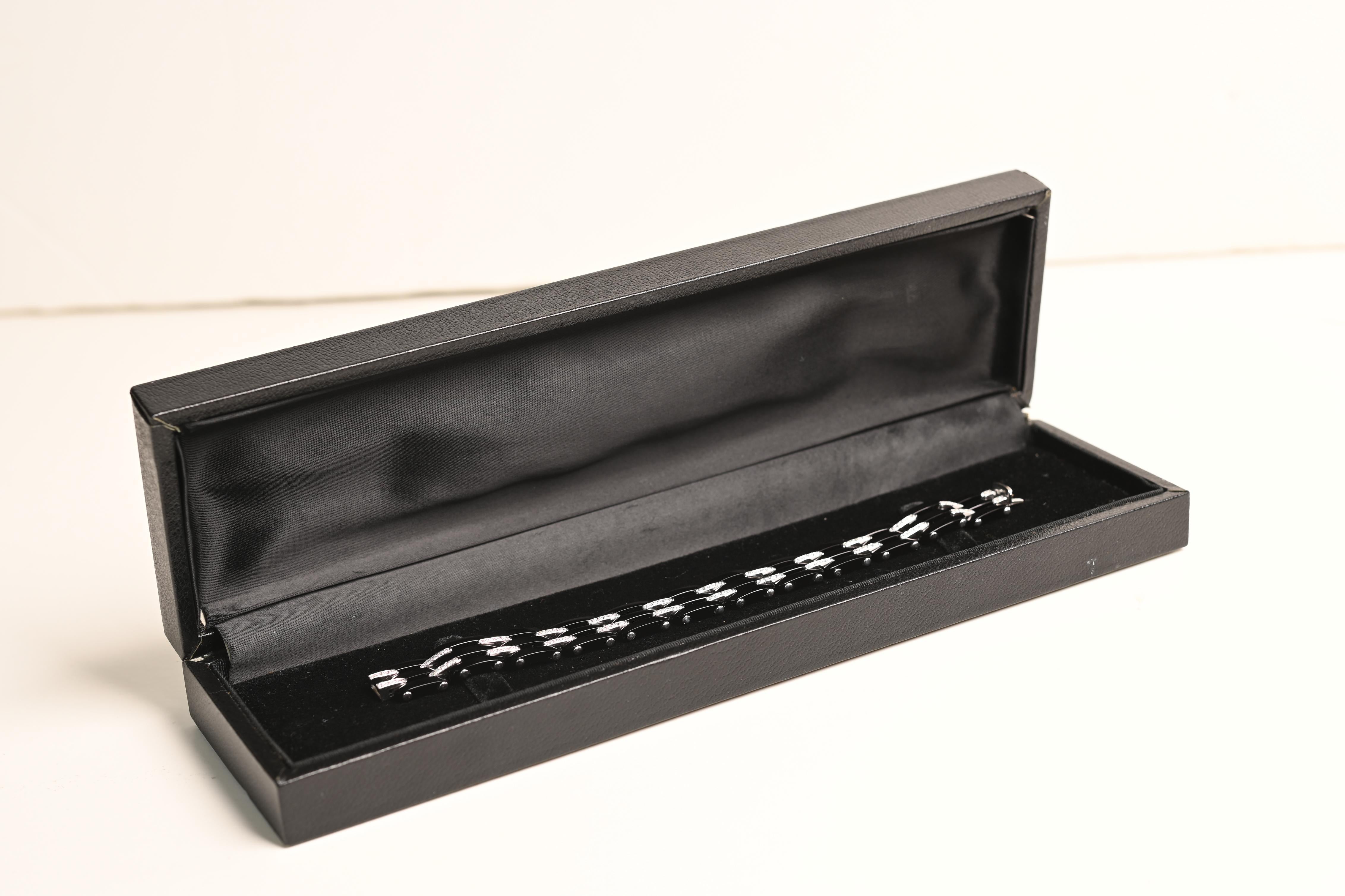 da uomo o donna Bracciale Brick con onice e diamanti (circa 1,70 carati), oro bianco in vendita