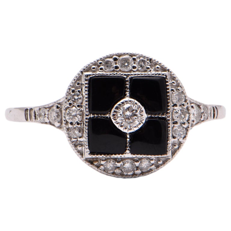 Onyx and Diamond Art Deco Style Ring in 18 Carat White Gold at 1stDibs ...
