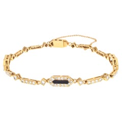 Vintage Onyx and Diamond Bracelet in 18k Gold, with Approximately 1.50 Carat