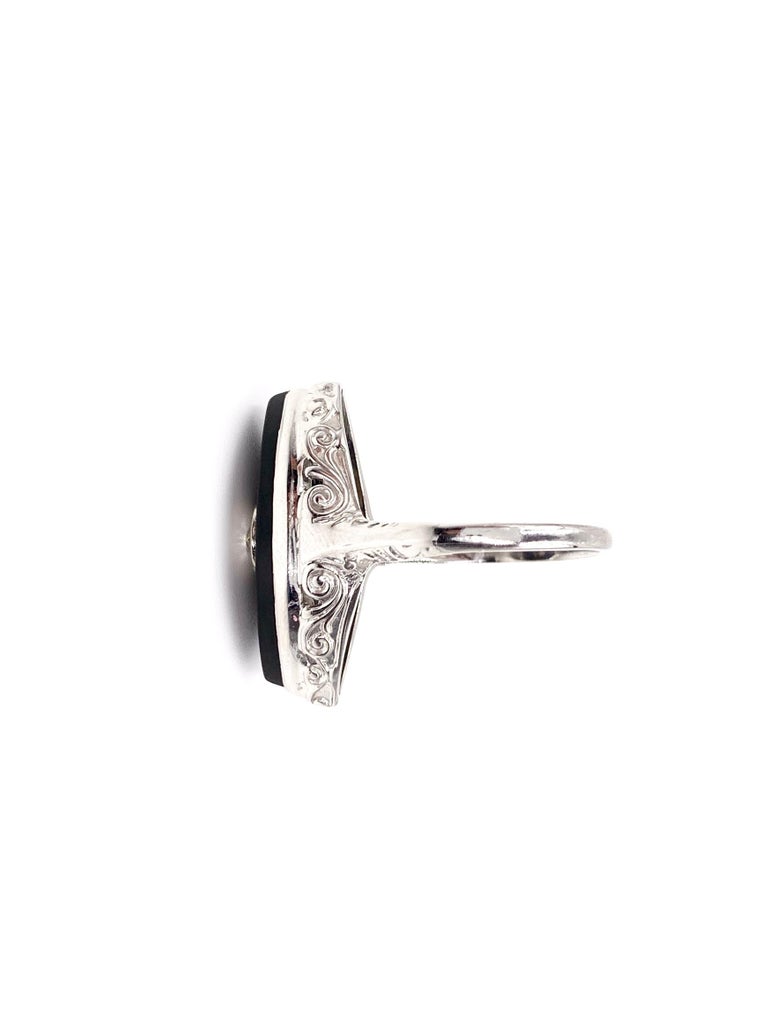 Onyx and Diamond Carved White Gold Ring at 1stDibs