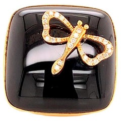 Onyx and Diamond Dragonfly Cocktail Ring in 18K Yellow Gold