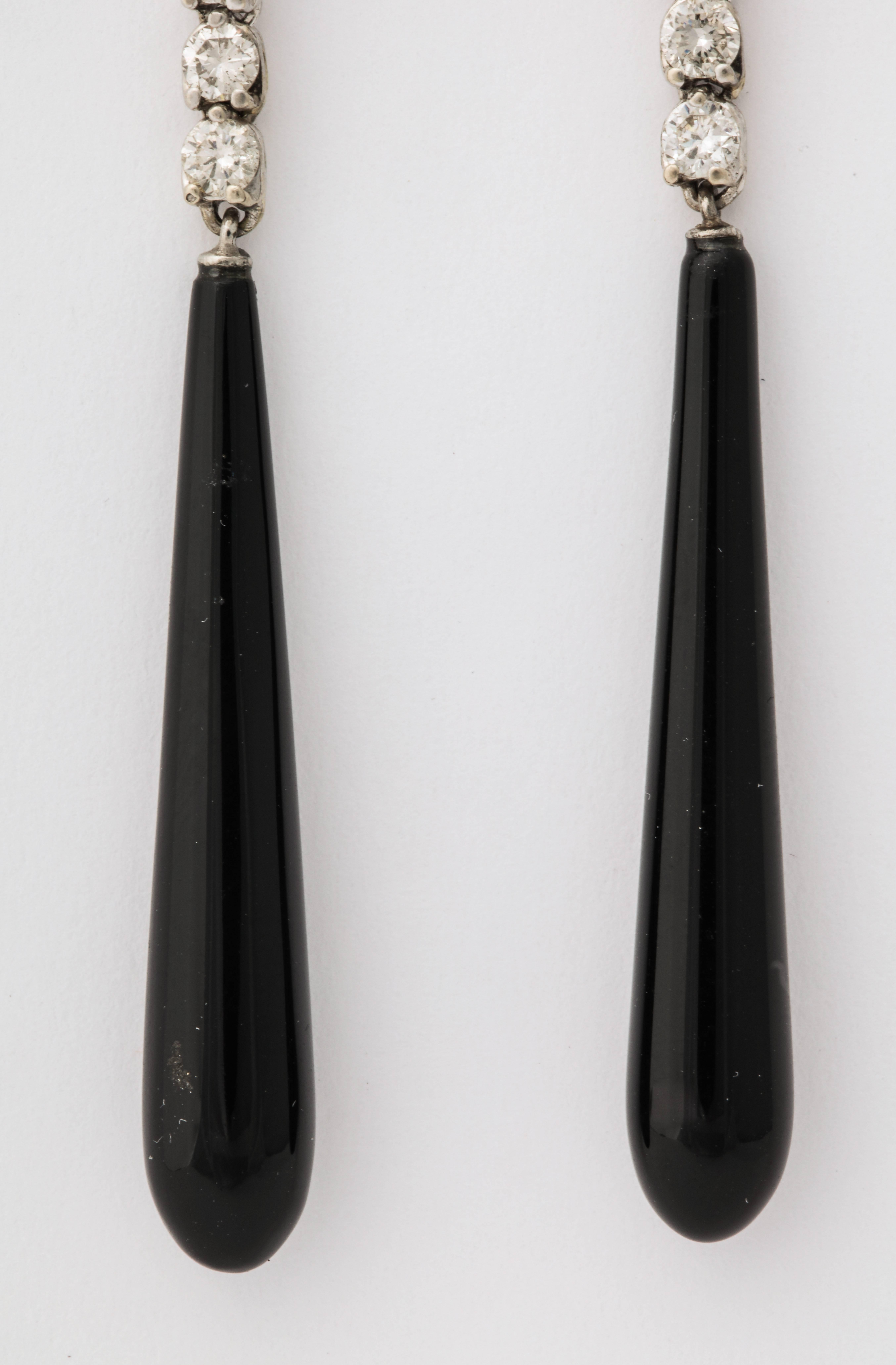 Round Cut Onyx Diamond Drop Dangle Earrings For Sale