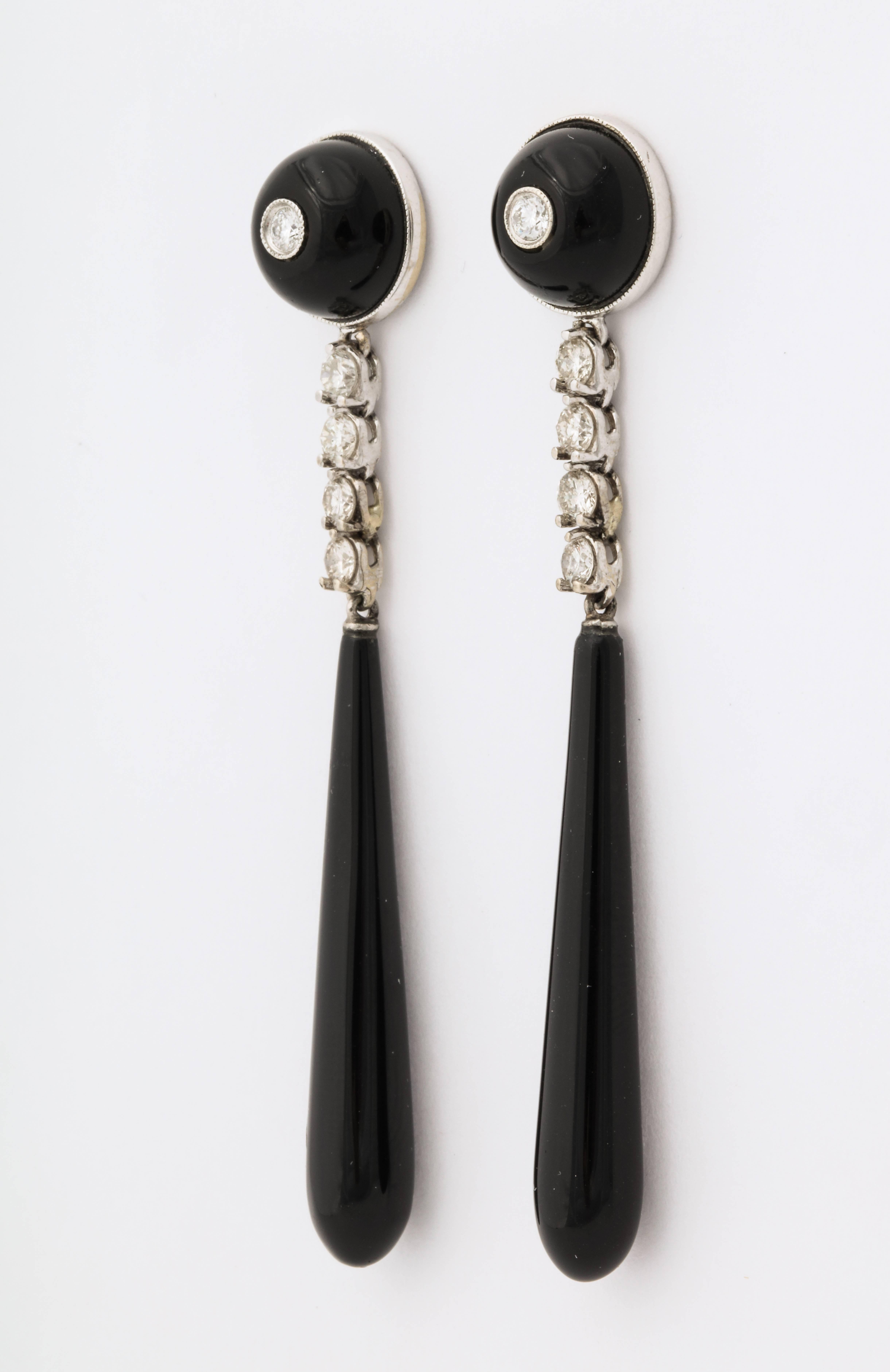 Onyx Diamond Drop Dangle Earrings  In Excellent Condition For Sale In New York, NY