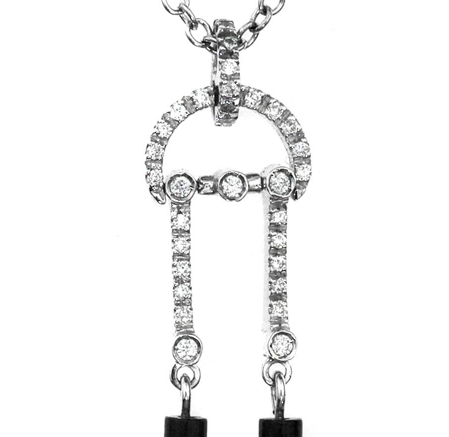 Onyx und Diamant-Tropfen-Halskette/Halskette mit Anhänger in 18K Weißgold gestempelt im Angebot 1