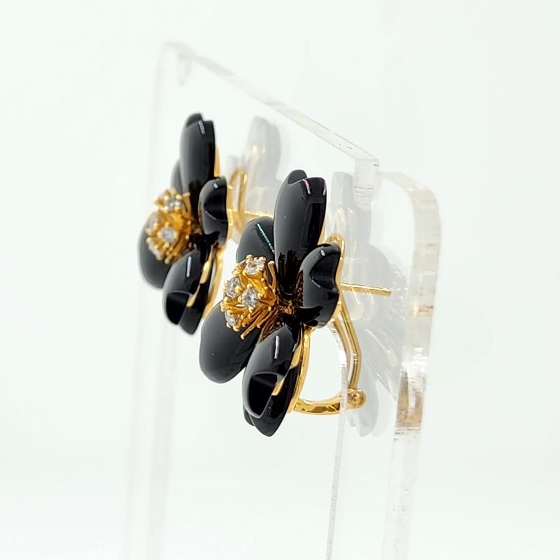 Contemporary Onyx and Diamond Earring in 18K Gold plated Sterling Silver