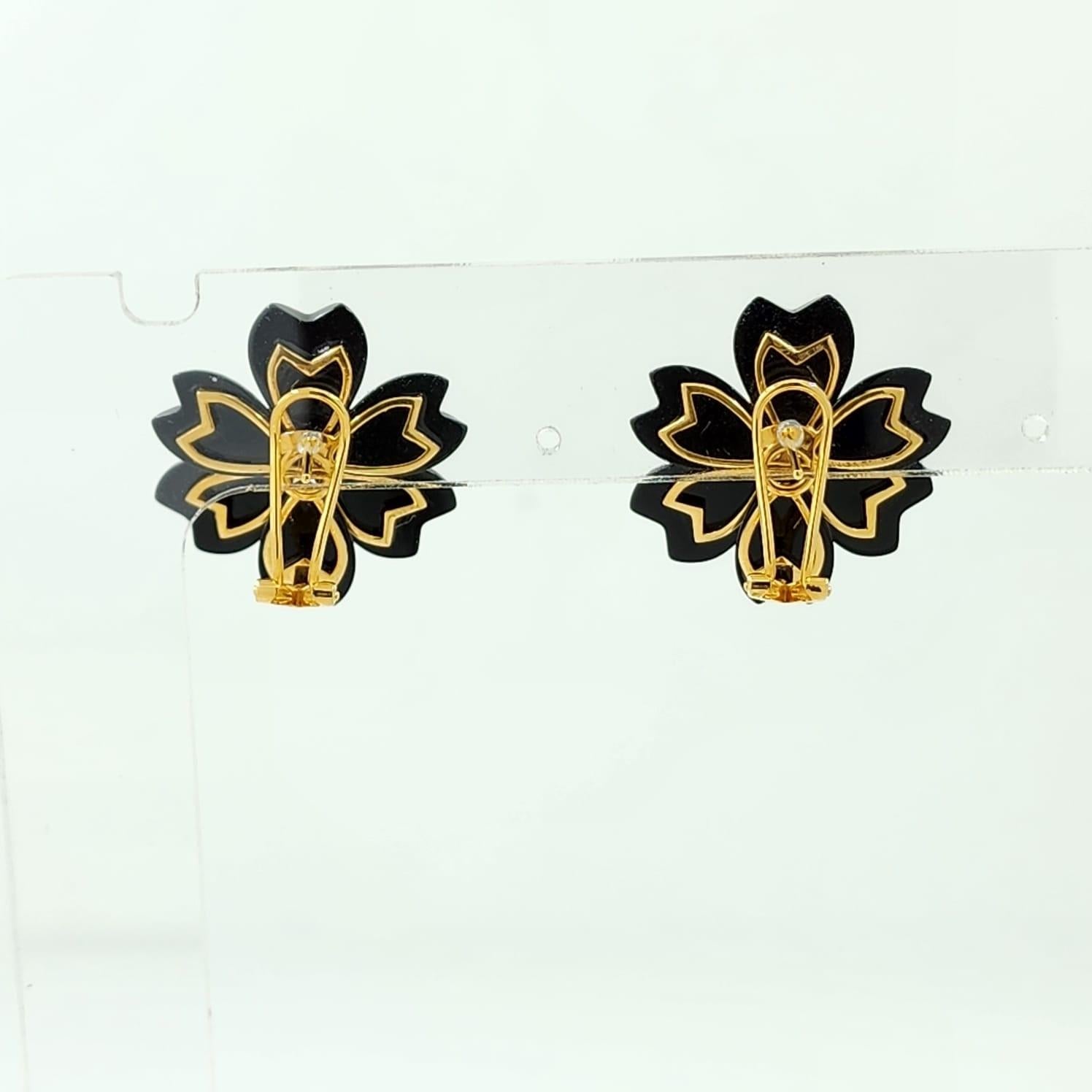 Uncut Onyx and Diamond Earring in 18K Gold plated Sterling Silver