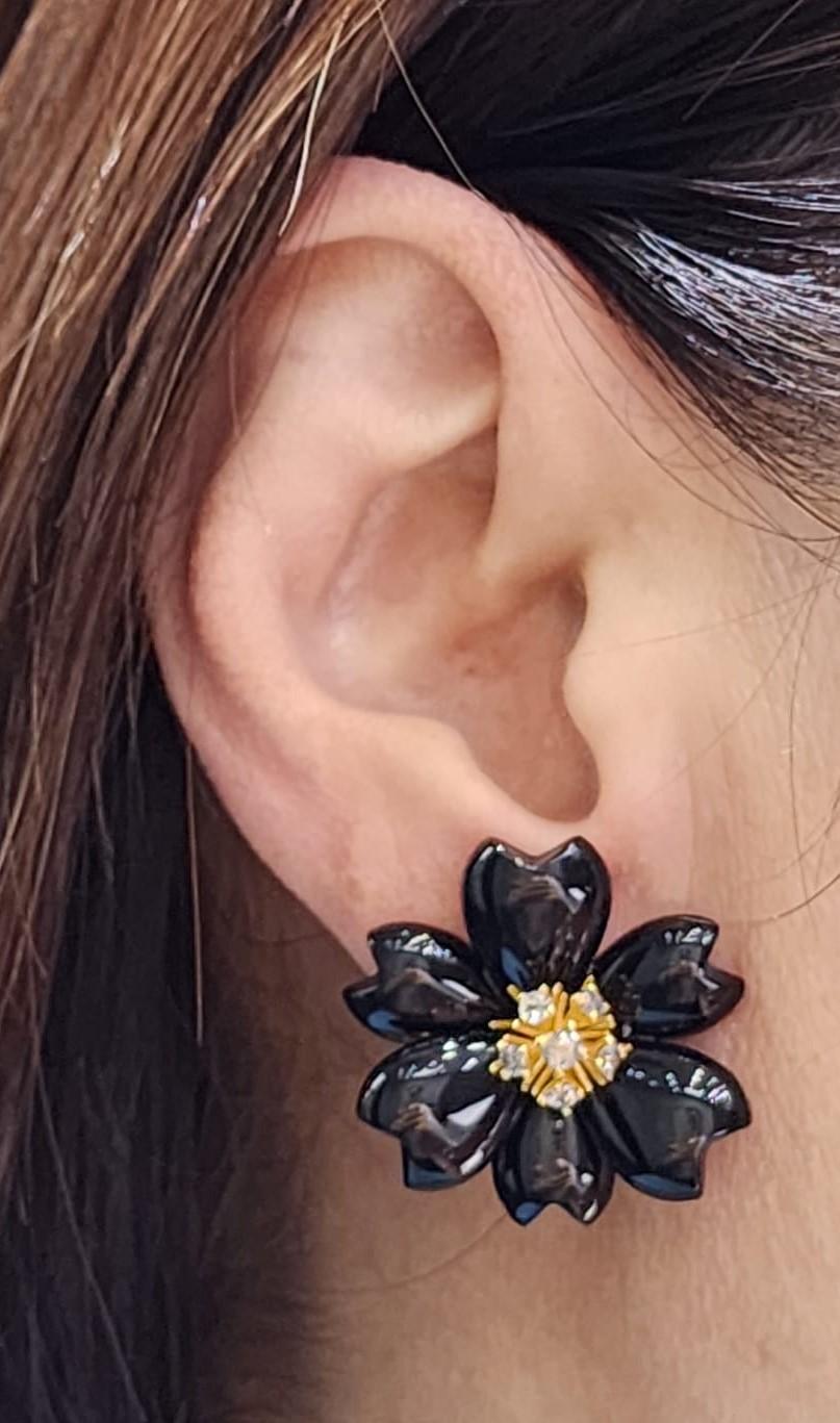 Onyx and Diamond Earring in 18K Gold plated Sterling Silver In New Condition In Hong Kong, HK