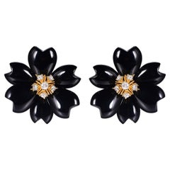 Onyx and Diamond Earring in 18K Gold plated Sterling Silver