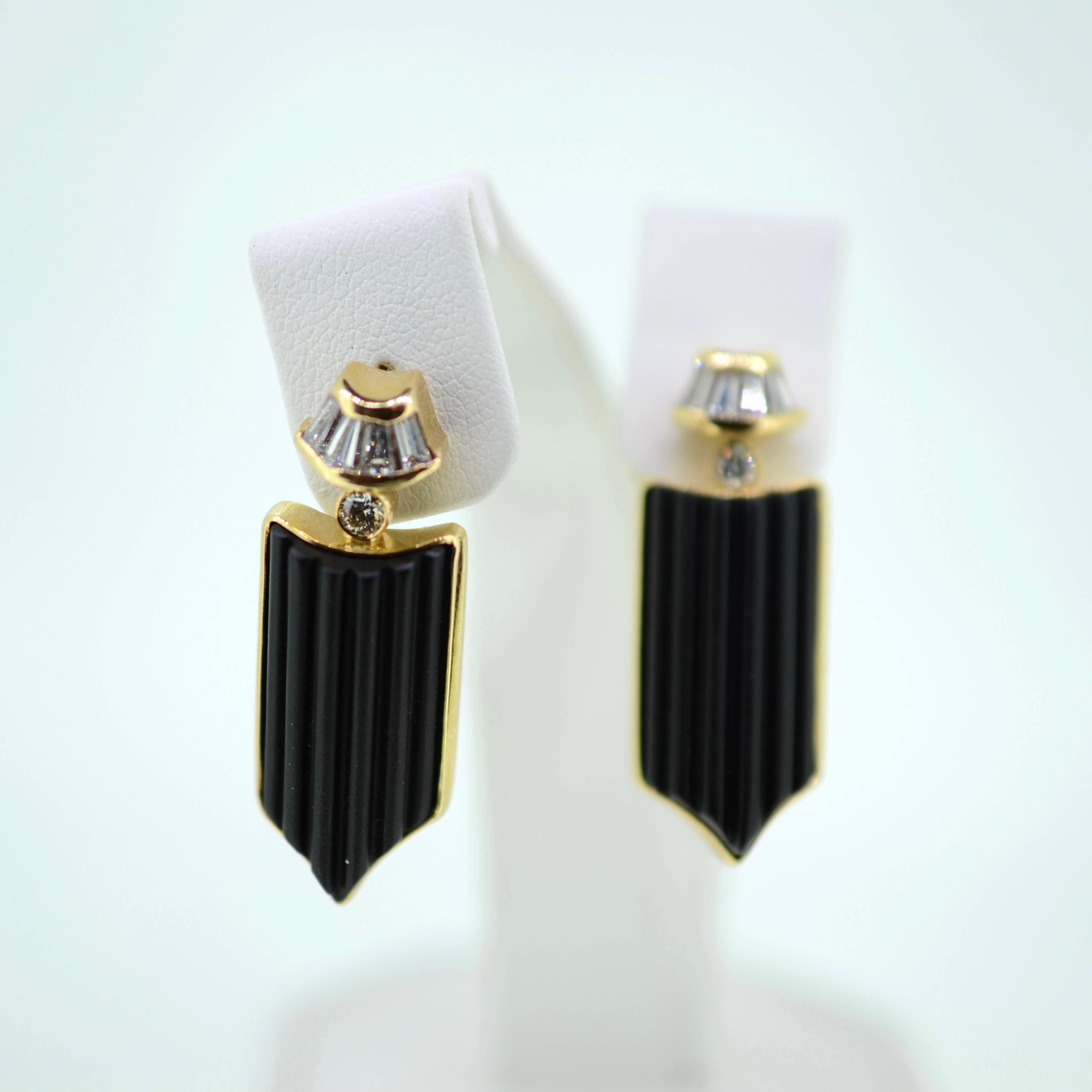 Onyx and Diamond Earrings In New Condition For Sale In Highlands, NC