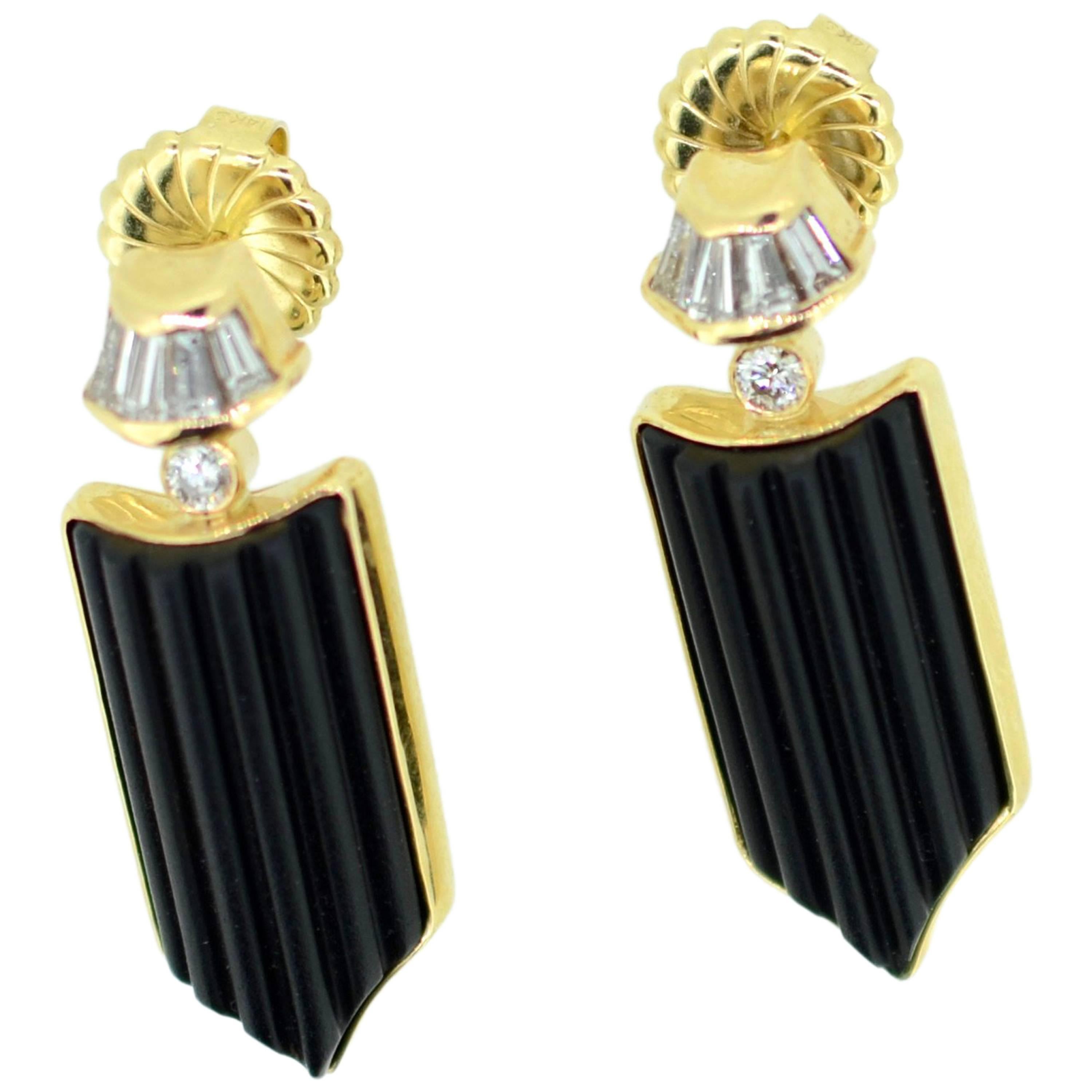 Onyx and Diamond Earrings For Sale