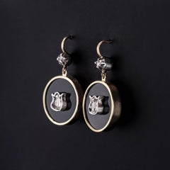 Onyx and Diamond Earrings of 14k Gold