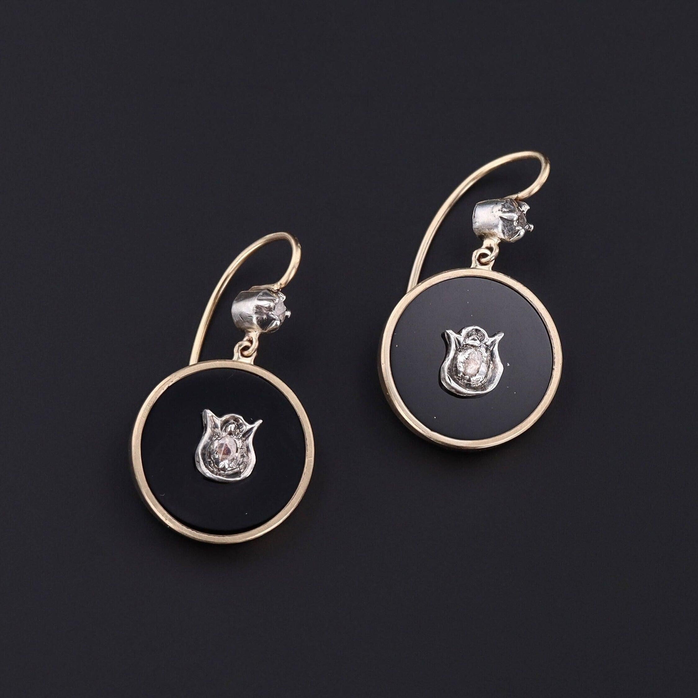 Contemporaneo Orecchini con onice e diamanti in oro 14k in vendita