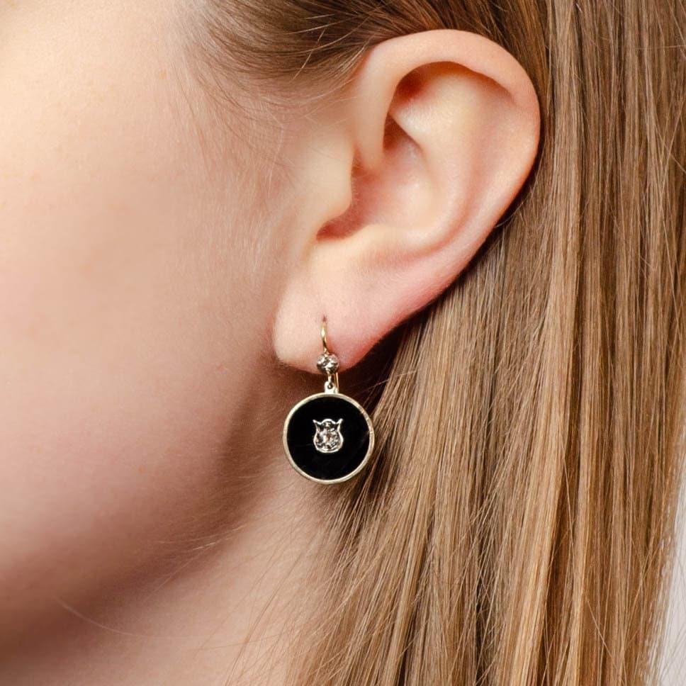 Orecchini con onice e diamanti in oro 14k In condizioni buone in vendita a Lewisburg, PA