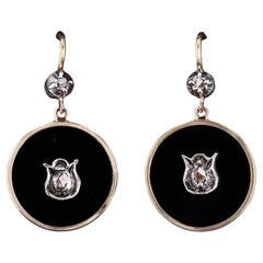 Onyx and Diamond Earrings of 14k Gold