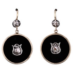 Ohrringe aus 14 Karat Gold mit Onyx und Diamanten