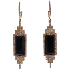 Onyx and Diamond Geometric Style Drop Earrings Onyx and Diamond Geometric Style Drop Earrings
