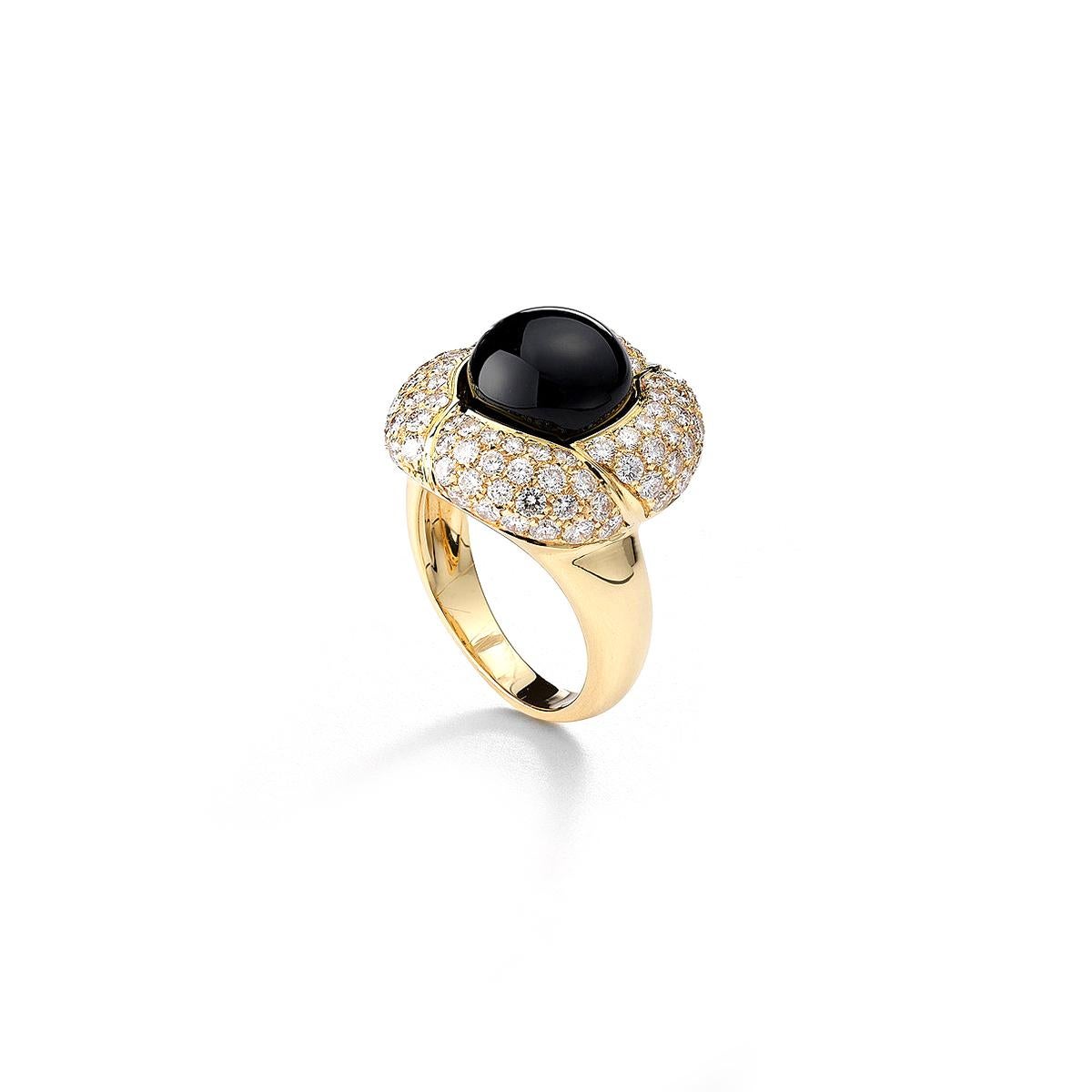 Contemporary Onyx and Diamond Gold Ring For Sale