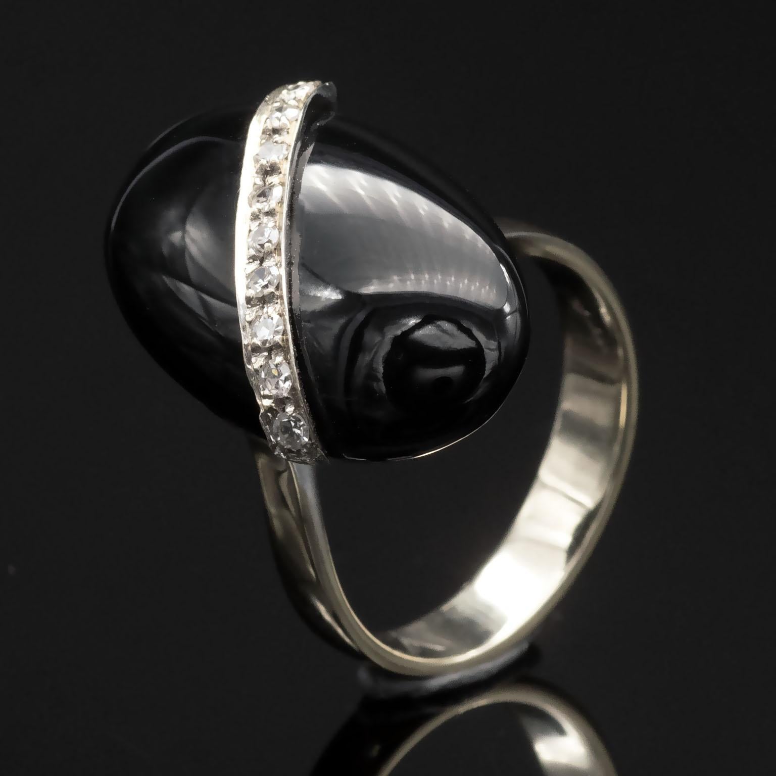 Women's Onyx and Diamond Gold Ring