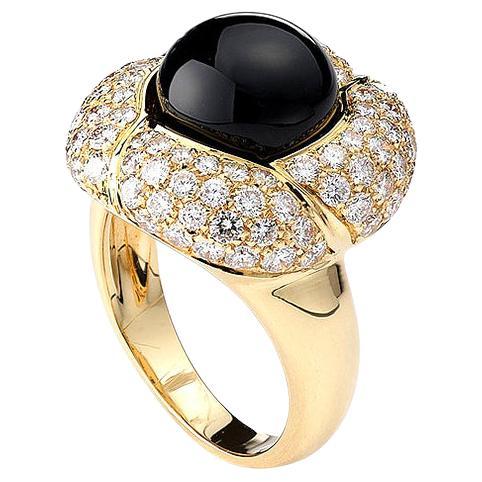 Onyx and Diamond Gold Ring For Sale