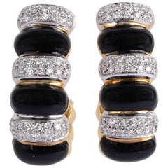Onyx and Diamond Half Hoop Earrings